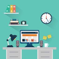 Flat design concept of workspace with computer and devices N2