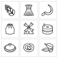 Mill and bread icon set Vector Illustration