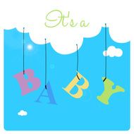 colored letters hanging from a fluffy white cloud