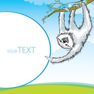 Sloth hanging on a decorative branch with card