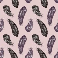 Seamless pattern with feathers Watercolor illustration N6