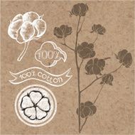 Cotton set elements isolated on kraft paper background