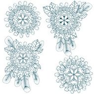 Collection of mandalas from feathers and leaves in boho style