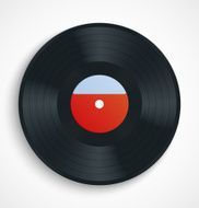 Black vinyl record disc with blank label in red