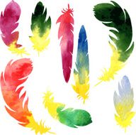 set of watercolor silhouette feathers