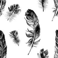 Seamless pattern with hand drawn feathers N2