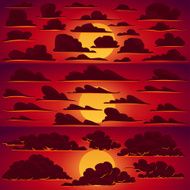 Collection of vector cartoon clouds in sunset