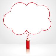 Red Pencil Drawing Fluffy Cloud Speech Balloon N2