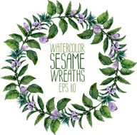 Watercolor sesame wreath