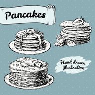 set of pancakes with fillings and additives
