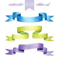Set of blue green and purple ribbons