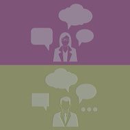 Man and woman talk with bump effect bubbles