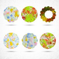 Six circles made with paint brush squeeze bottle scissors N4