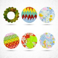 Six circles made with paint brush squeeze bottle scissors N5
