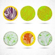 Six circles made with paint brush squeeze bottle scissors N6