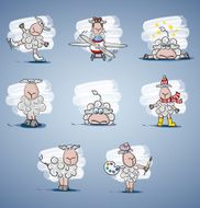 Series of children colored cartoon illustration curly sheeps and lambs
