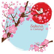 Cherry Blossoms or Sakura flowers with Bird on the Branch