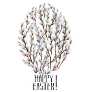 Watercolor pussy-willow in egg shape