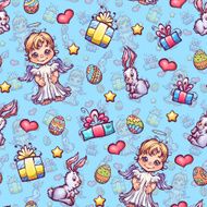 Vector seamless pattern of cartoon Easter elements N2