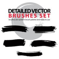 Set of grunge detailed hand-painted brushstrokes black