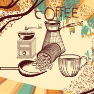 Coffee retro poster with hand drawn coffee mill N2