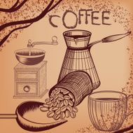 Coffee poster with hand drawn coffee mill mug and N2