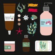 Beauty products on black background - Illustration