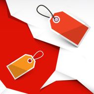 Crumpled Papers and Labels on Red Background