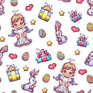 Vector seamless pattern of cartoon Easter elements N4