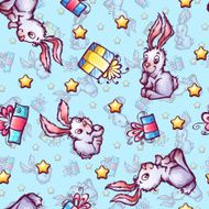 Vector seamless pattern with cartoon rabbits and gift boxes N3