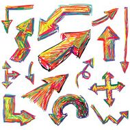 Hand-drawn isolated sketchy arrows colored