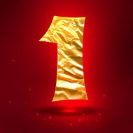 Figure 1 made of shiny golden crumpled foil