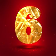 Figure 6 made of shiny golden crumpled foil