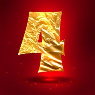 Figure 4 made of shiny golden crumpled foil