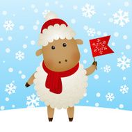 Funny cartoon sheep on winter background