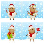 Funny cartoon sheep on winter background N2