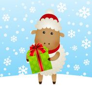 Funny cartoon sheep on winter background N3