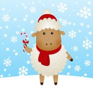 Funny cartoon sheep on winter background N5