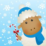 Funny cartoon sheep on winter background N6
