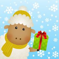 Funny cartoon sheep on winter background N7