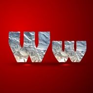 vector set of aluminum or silver foil letters Letter W