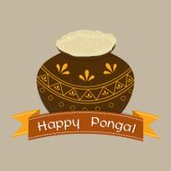 Happy Pongal hervest festival celebration with traditional mud pot