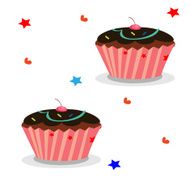 Raster cupcakes with whipped cream decorated colorful pill