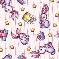 Vector seamless pattern with cartoon rabbits and gift boxes N4