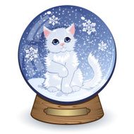 Snow globe with white kitten