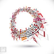 Red music background with clef and notes