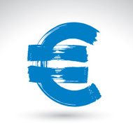 Hand-painted blue Euro icon isolated on white background Currency