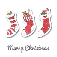 Watercolor Christmas and New Year greeting card with stockings