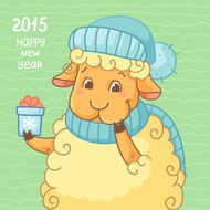 New Year Card with cute lamb in hat N3