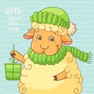 New Year Card with cute lamb in hat N4